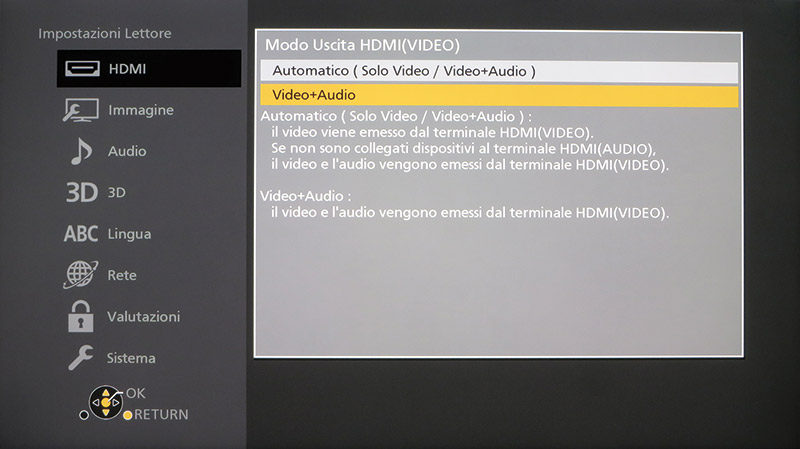 In questa sezione si può decidere se convogliare anche l'audio sulla porta 1.