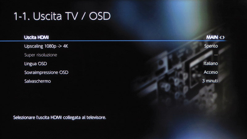 Nelle impostazioni dell'uscita TV è possibile attivare l'upscaling 4K del segnale video.