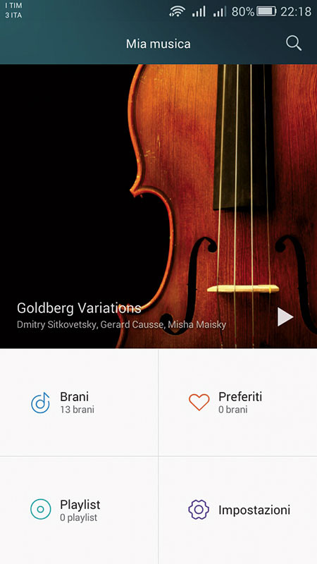 Il riproduttore per i brani musicali è molto ordinato.