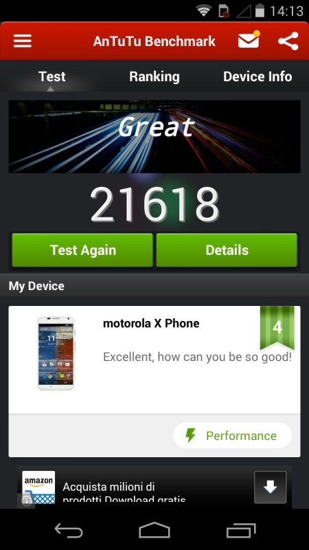 Buono il risultato del benchmark condotto con l’app AnTuTu.