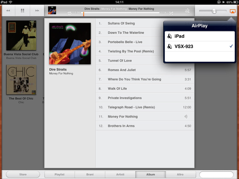 Con AirPlay è semplicissimo inviare la musica in streaming dall’iPad verso il sintoamplificatore.