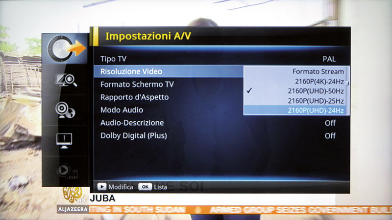 Nelle impostazioni si possono scegliere diverse modalità di uscita del segnale video; il 2.160P(4K) indica il 4K nativo a 4.096x2.160 pixel di risoluzione, mentre le altre modalità prevedono i 3.840x2.160 pixel dell'Ultra HD in uso per il broadcasting.