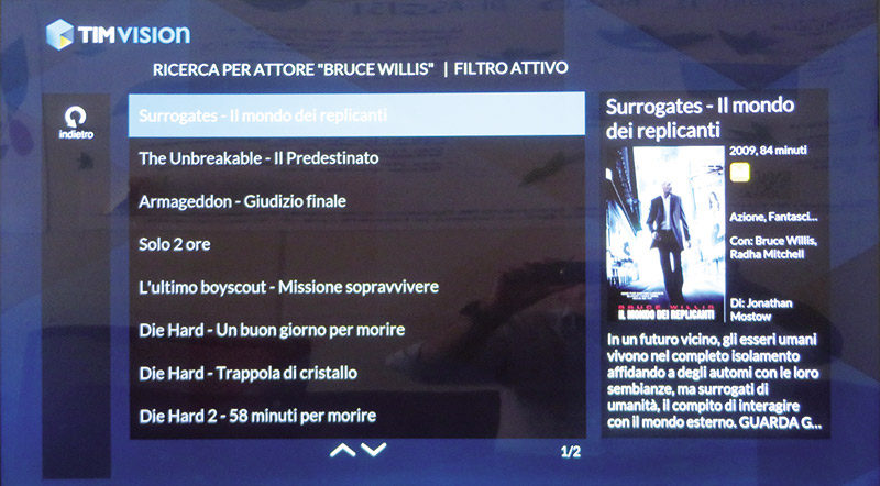 Un esempio dei risultati della ricerca per attore.