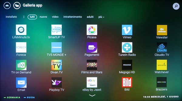 Alcune delle app selezionate da Philips per l'installazione diretta sul TV.