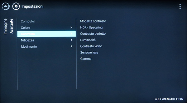 In questa pagina si può agire sulle impostazioni avanzate d'immagine.