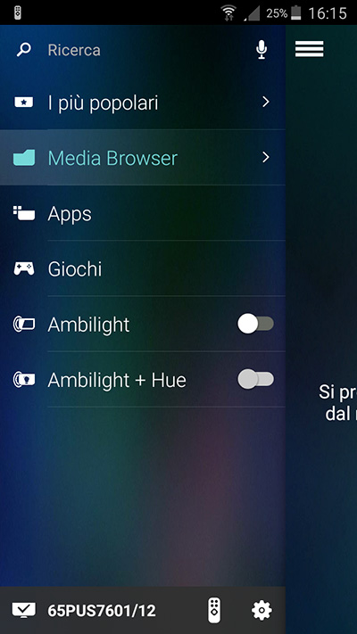 L'app per smartphone permette di inviare i contenuti sul TV.