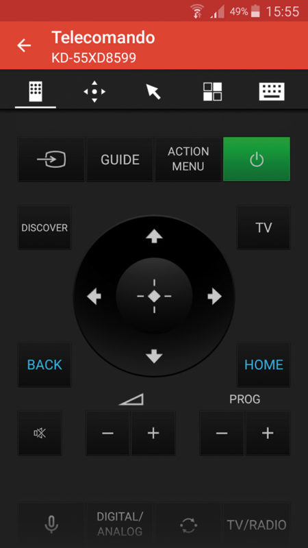 Sul dispositivo mobile è riprodotta tutta la tastiera del telecomando fisico, basta scorrere le schermate in senso verticale.