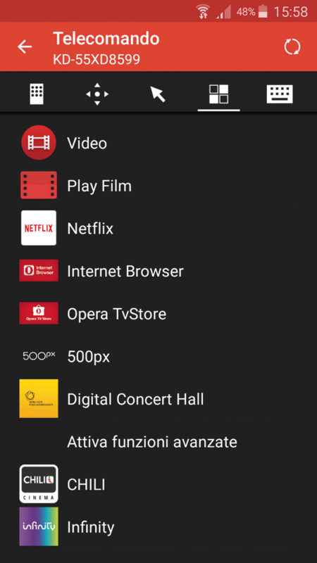 Selezionando una delle app disponibili, questa viene aperta sul TV.