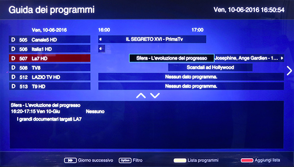 Abbastanza completa la guida ai programmi TV.