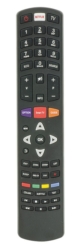 Il telecomando principale è abbastanza grande e senza retroilluminazione. Alcune volte il TV è un po’ lento nella risposta. Come in tutti quelli dei TV di questa stagione c'è il tasto per richiamare direttamente Netflix.