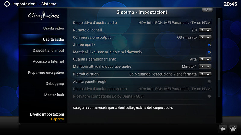 Nelle impostazioni del sistema si possono configurare tutte le opzioni dell’uscita video e audio.