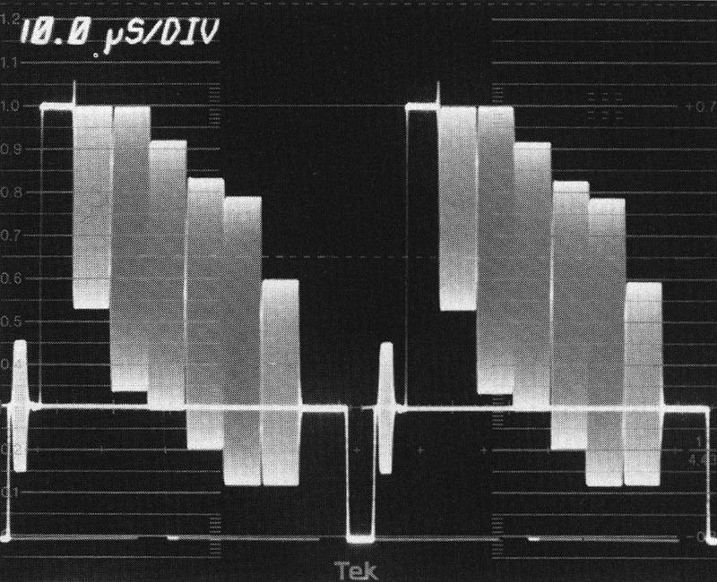 Figura 4 - Un segnale barre colore corretto rappresentato su un Waveform e su un Vector monitor.