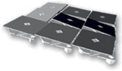 Struttura interna di un chip DMD: in figura è possibile vedere i microspecchi, apprezzandone la disposizione e le dimensioni.