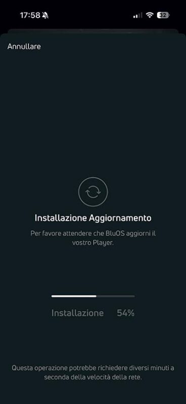 screenshot dell'aggiornamento software